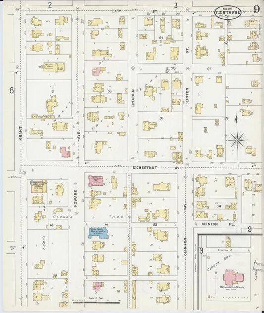 Sanborn Fire Insurance Map from Carthage, Jasper County, Missouri (1897), Sheet #0009 - Historic Sanborn Fire Insurance Map Print, vintage old map wall art, antique decor, genealogy gift, Missouri Missouri map