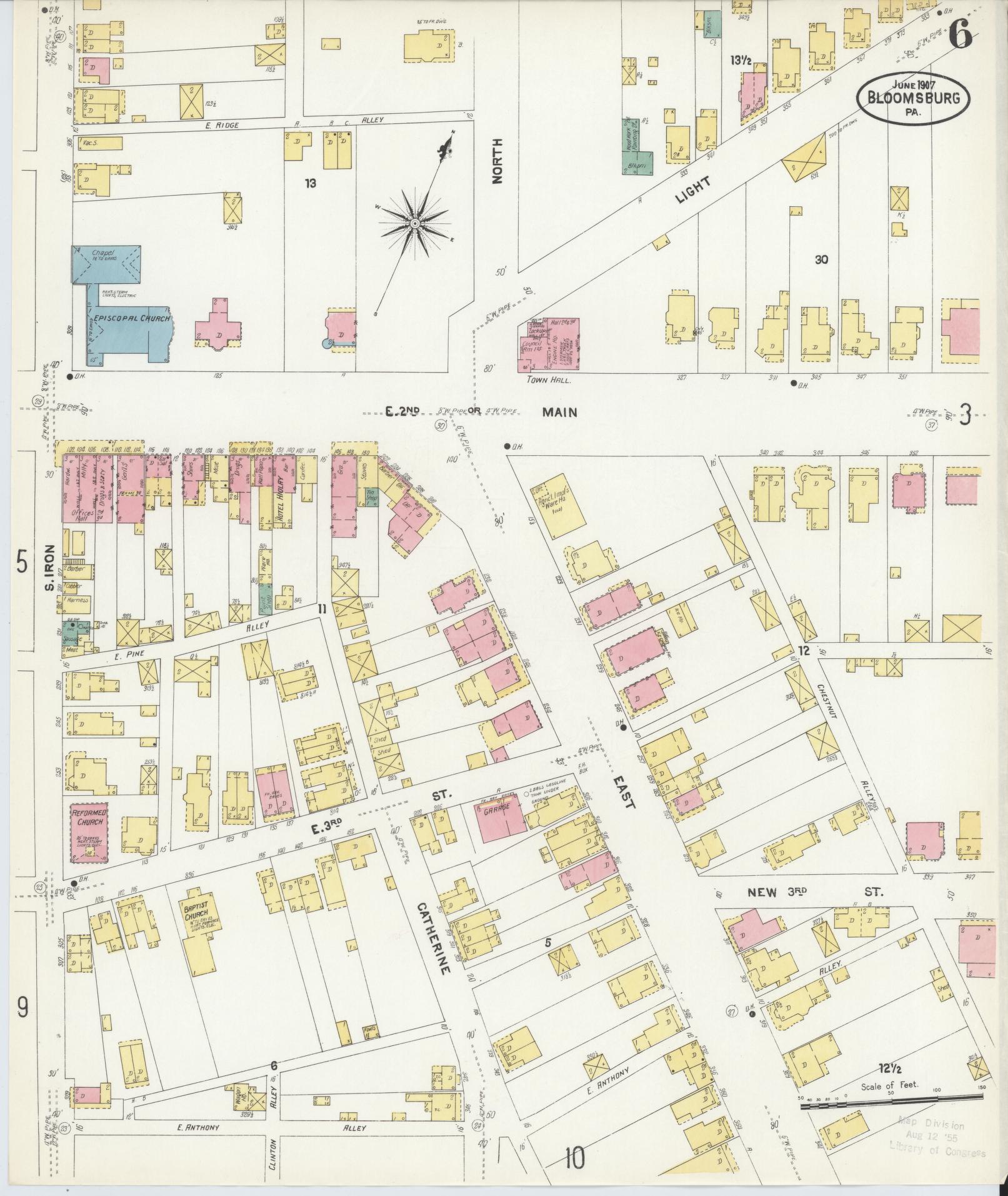 Sanborn Fire Insurance Map from Bloomsburg, Columbia County, Pennsylvania (1907), Sheet #0006 - Historic Sanborn Fire Insurance Map Print, vintage old map wall art, antique decor, genealogy gift, Pennsylvania Pennsylvania map