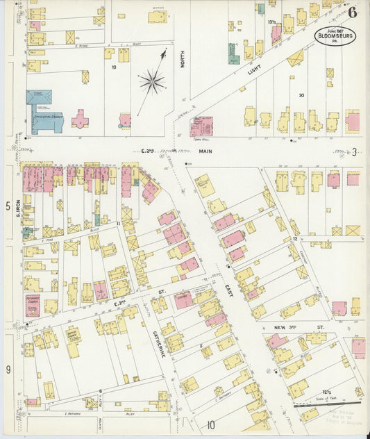 Sanborn Fire Insurance Map from Bloomsburg, Columbia County, Pennsylvania (1907), Sheet #0006 - Historic Sanborn Fire Insurance Map Print, vintage old map wall art, antique decor, genealogy gift, Pennsylvania Pennsylvania map