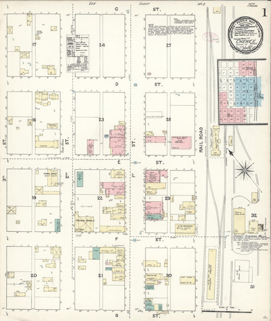 Sanborn Fire Insurance Map from Cheney, Spokane County, Washington (1891), Sheet #0001 - Historic Sanborn Fire Insurance Map Print, vintage old map wall art, antique decor, genealogy gift, Washington Washington map