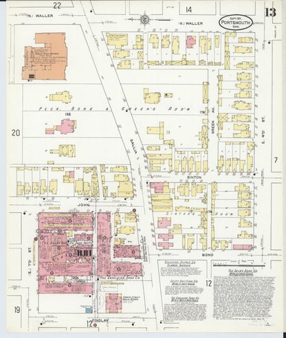 Sanborn Fire Insurance Map from Portsmouth, Scioto County, Ohio (1911), Sheet #0013 - Historic Sanborn Fire Insurance Map Print, vintage old map wall art, antique decor, genealogy gift, Ohio Ohio map