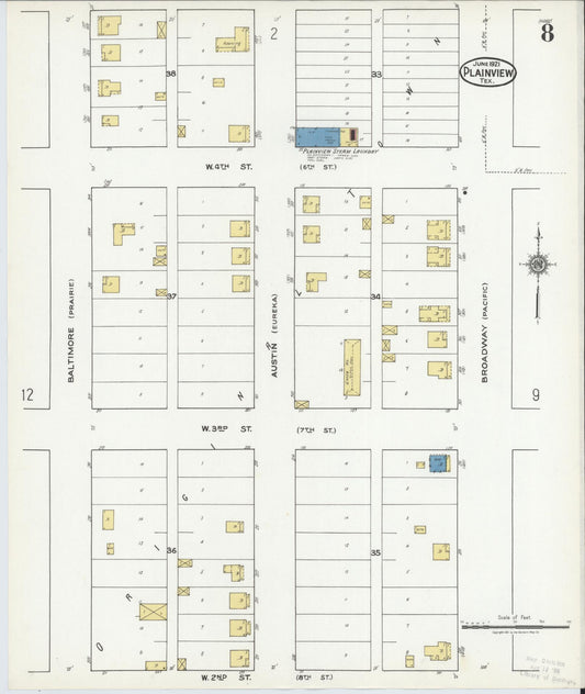 Sanborn Fire Insurance Map from Plainview, Hale County, Texas (1921), Sheet #0008 - Historic Sanborn Fire Insurance Map Print, vintage old map wall art, antique decor, genealogy gift, Texas Texas map