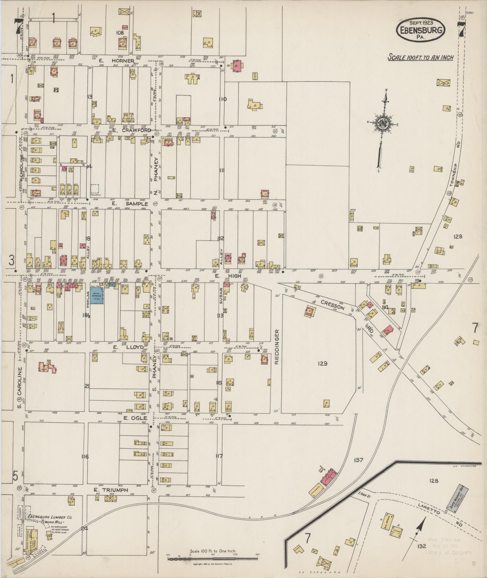 Sanborn Fire Insurance Map from Ebensburg, Cambria County, Pennsylvania (1923), Sheet #0007 - Historic Sanborn Fire Insurance Map Print, vintage old map wall art, antique decor, genealogy gift, Pennsylvania Pennsylvania map