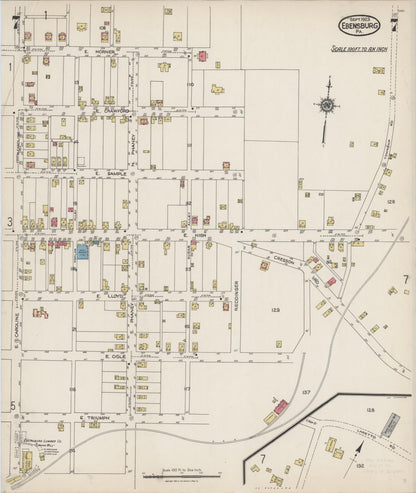 Sanborn Fire Insurance Map from Ebensburg, Cambria County, Pennsylvania (1923), Sheet #0007 - Historic Sanborn Fire Insurance Map Print, vintage old map wall art, antique decor, genealogy gift, Pennsylvania Pennsylvania map