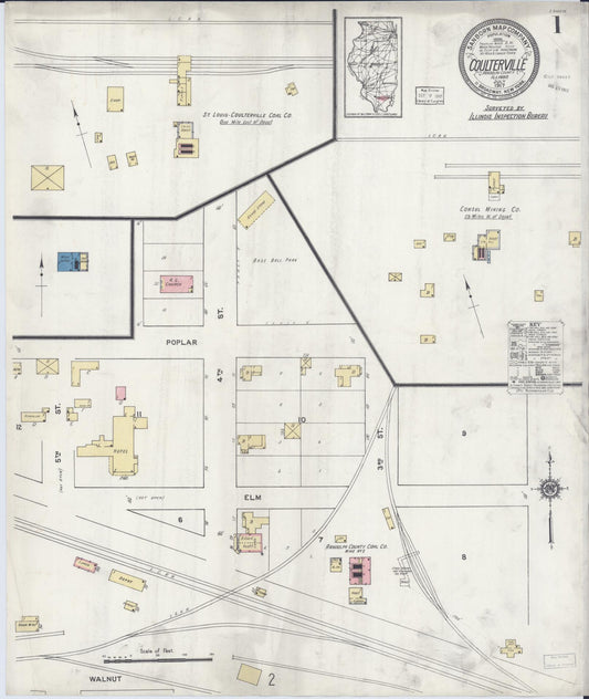 Sanborn Fire Insurance Map from Coulterville, Randolph County, Illinois (1917), Sheet #0001 - Complete Map Set gallery image, historic Sanborn map, vintage wall art, Illinois Illinois