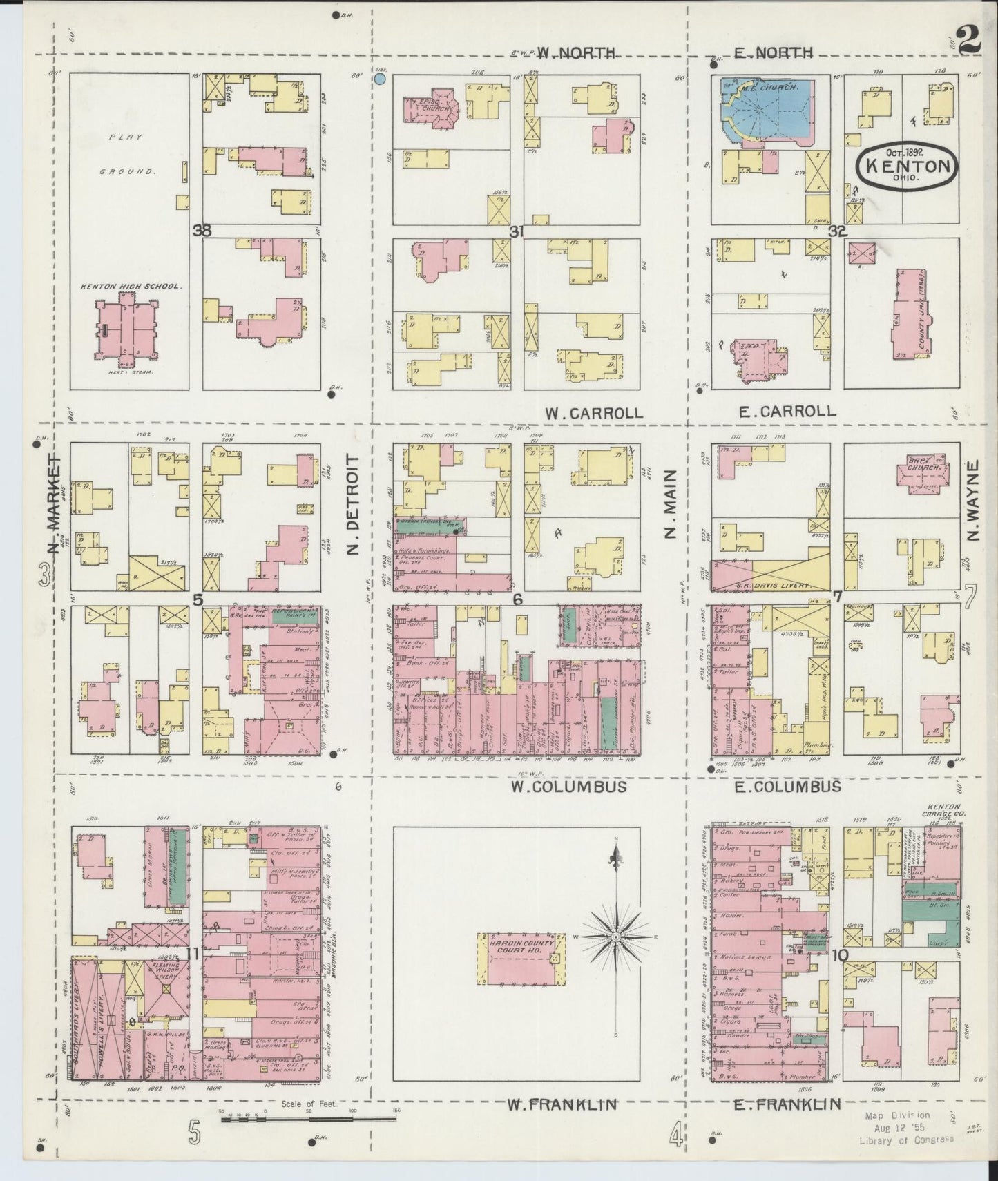 Sanborn Fire Insurance Map from Kenton, Hardin County, Ohio (1892), Sheet #0002 - Complete Map Set gallery image, historic Sanborn map, vintage wall art, Ohio Ohio