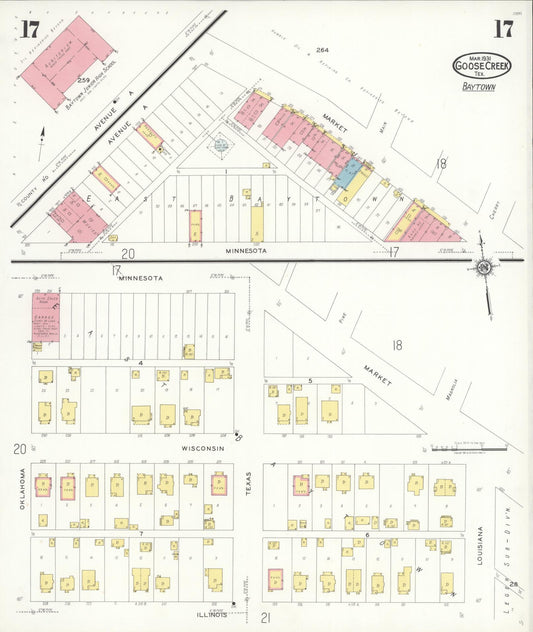 Sanborn Fire Insurance Map from Goose Creek, Harris County, Texas (1931), Sheet #0017 - Historic Sanborn Fire Insurance Map Print, vintage old map wall art, antique decor, genealogy gift, Texas Texas map