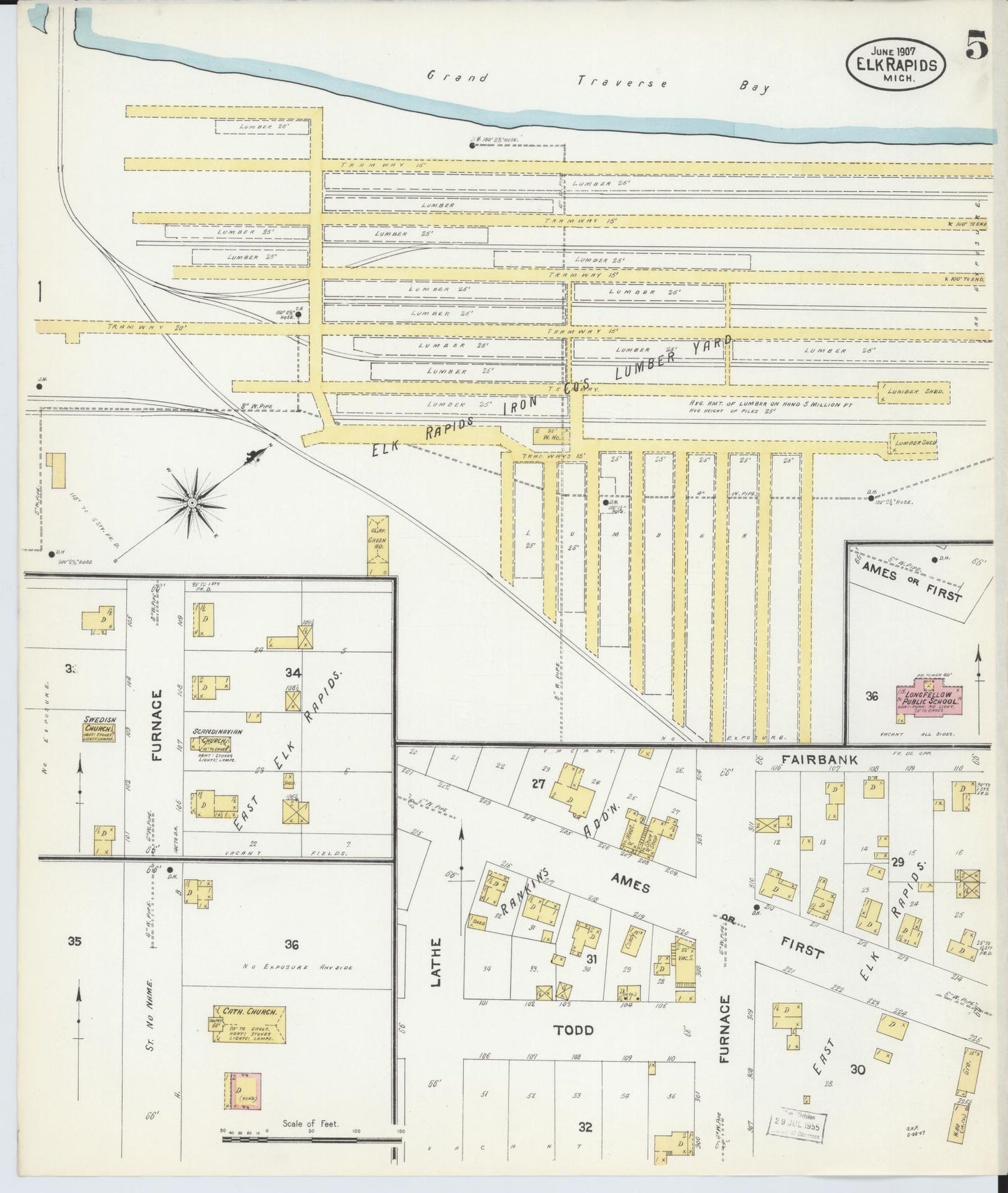 Sanborn Fire Insurance Map from Elk Rapids, Antrim County, Michigan (1907), Sheet #0005 - Complete Map Set gallery image, historic Sanborn map, vintage wall art, Michigan Michigan