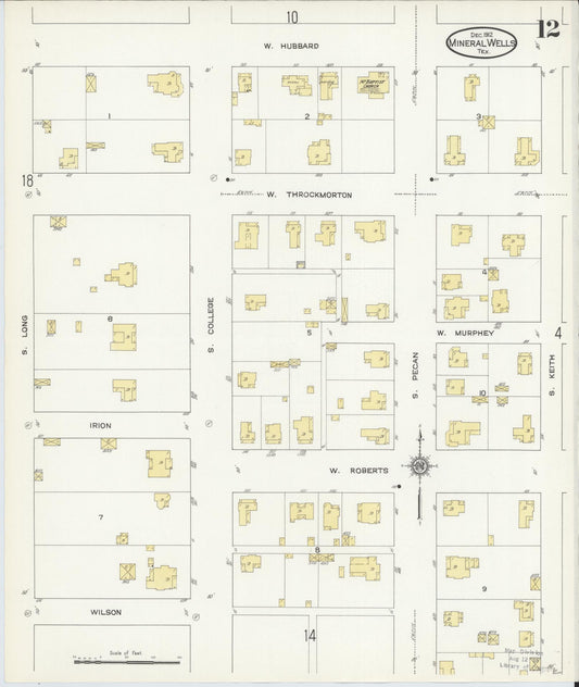 Sanborn Fire Insurance Map from Mineral Wells, Palo Pinto County, Texas (1912), Sheet #0012 - Historic Sanborn Fire Insurance Map Print, vintage old map wall art, antique decor, genealogy gift, Texas Texas map