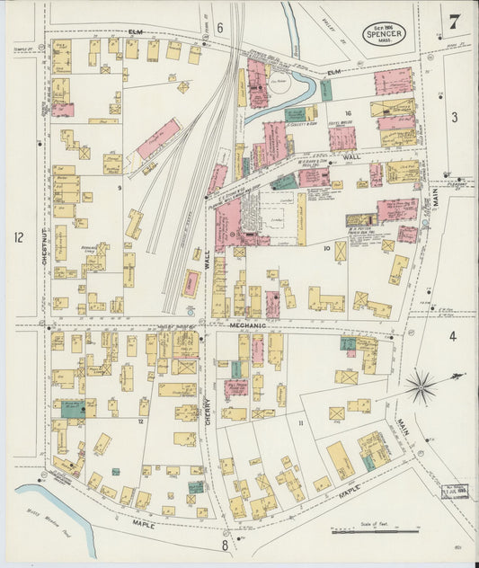 Sanborn Fire Insurance Map from Spencer, Worcester County, Massachusetts (1906), Sheet #0007 - Historic Sanborn Fire Insurance Map Print, vintage old map wall art, antique decor, genealogy gift, Massachusetts Massachusetts map