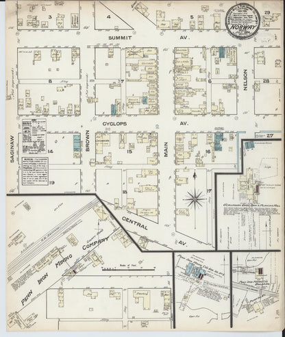 Sanborn Fire Insurance Map from Norway, Dickinson County, Michigan (1884), Sheet #0001 - Historic Sanborn Fire Insurance Map Print, vintage old map wall art, antique decor, genealogy gift, Michigan Michigan map