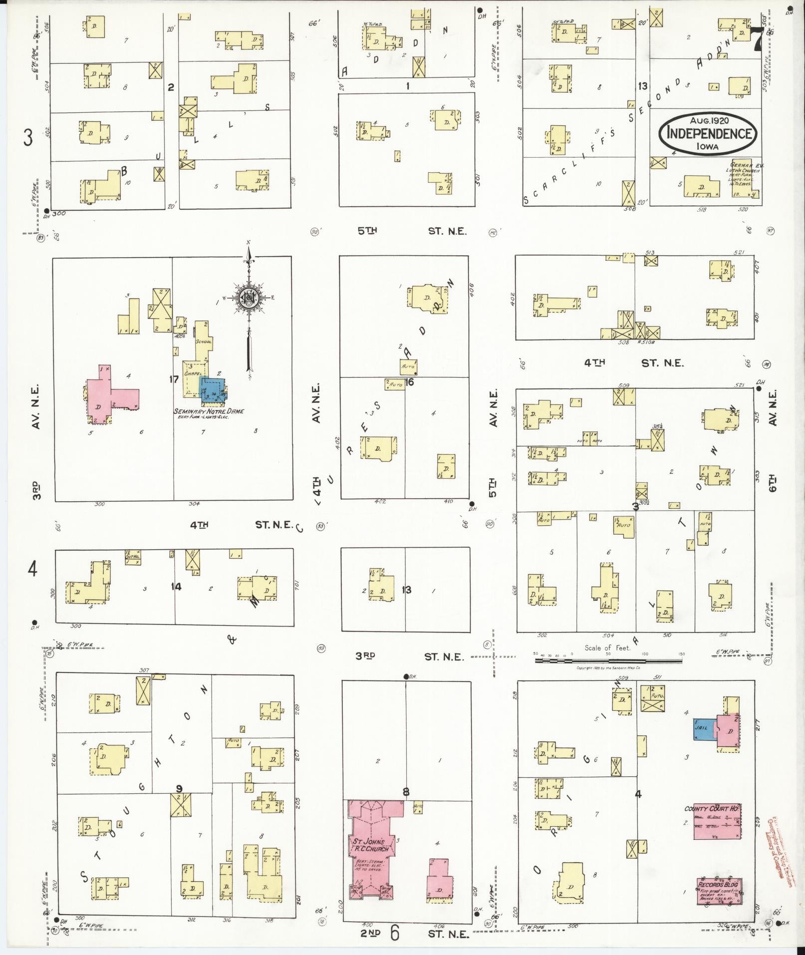 Sanborn Fire Insurance Map from Independence, Buchanan County, Iowa (1920), Sheet #0007 - Historic Sanborn Fire Insurance Map Print, vintage old map wall art