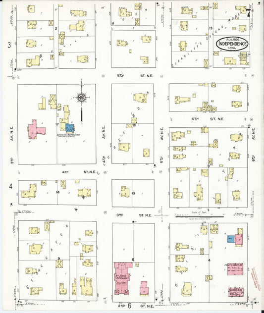 Sanborn Fire Insurance Map from Independence, Buchanan County, Iowa (1920), Sheet #0007 - Historic Sanborn Fire Insurance Map Print, vintage old map wall art