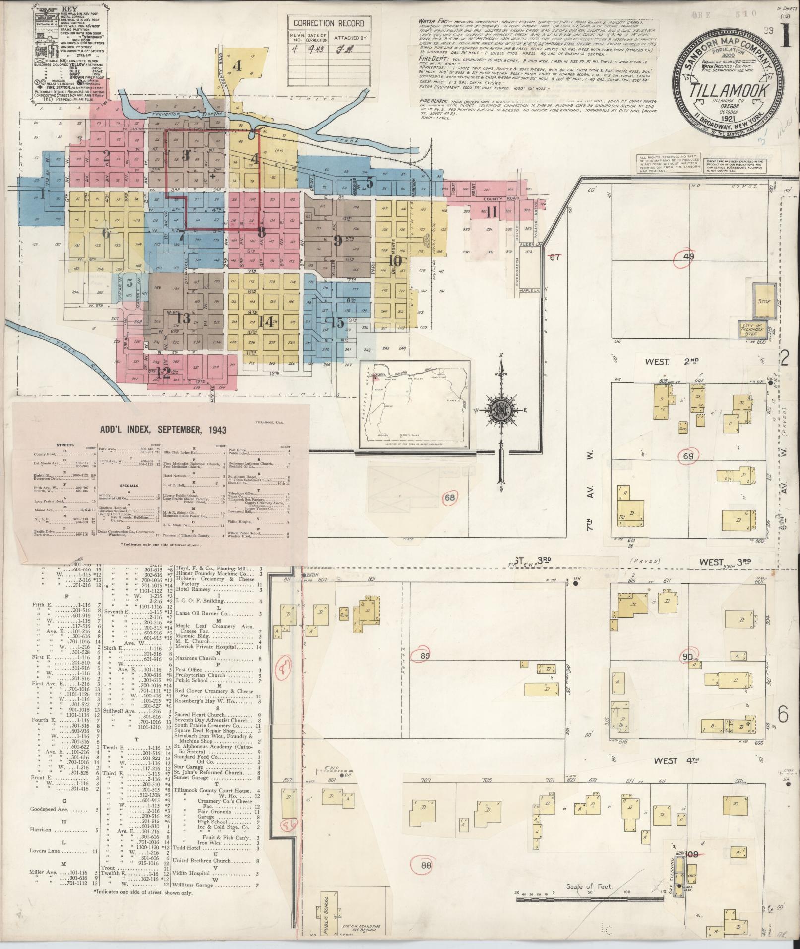 Sanborn Fire Insurance Map from Tillamook, Tillamook County, Oregon. (1943) – Historic Sanborn Fire Insurance Map Print