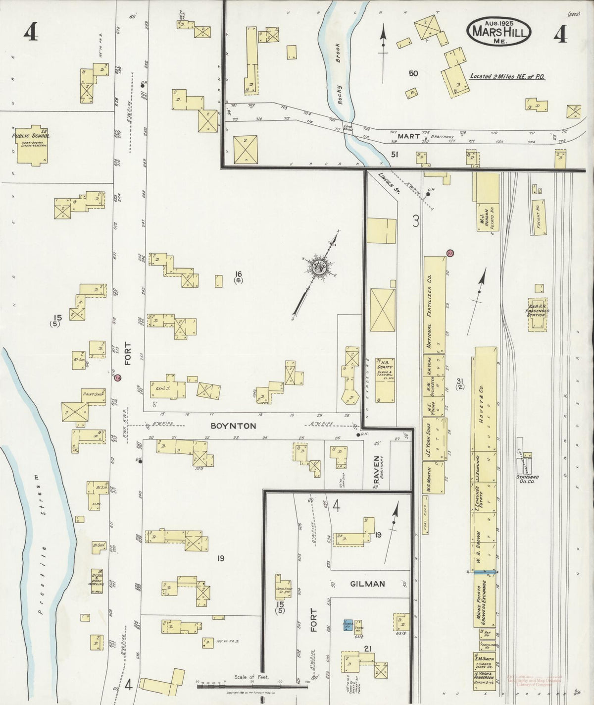 Sanborn Fire Insurance Map from Mars Hill, Aroostook County, Maine (1925), Sheet #0004 - Historic Sanborn Fire Insurance Map Print, vintage old map wall art, antique decor, genealogy gift, Maine Maine map