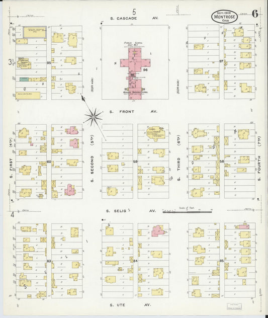 Sanborn Fire Insurance Map from Montrose, Montrose County, Colorado (1908), Sheet #0006 - Historic Sanborn Fire Insurance Map Print, vintage old map wall art, antique decor, genealogy gift, Colorado Colorado map