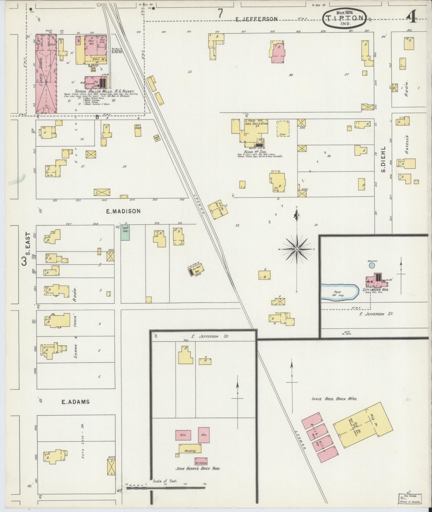Sanborn Fire Insurance Map from Tipton, Tipton County, Indiana (1896), Sheet #0004 - Historic Sanborn Fire Insurance Map Print, vintage old map wall art, antique decor, genealogy gift, Indiana Indiana map
