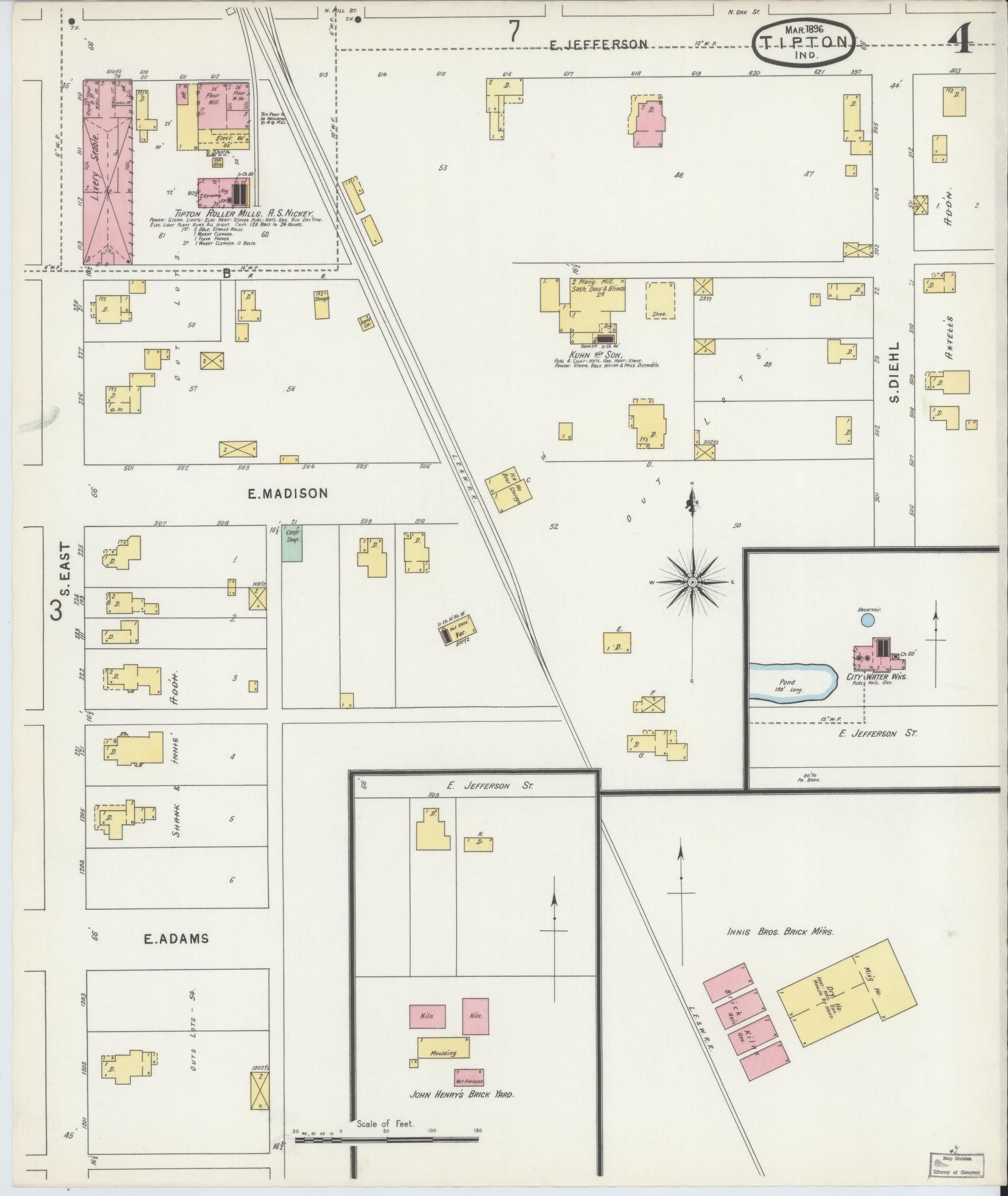 Sanborn Fire Insurance Map from Tipton, Tipton County, Indiana (1896), Sheet #0004 - Historic Sanborn Fire Insurance Map Print, vintage old map wall art, antique decor, genealogy gift, Indiana Indiana map
