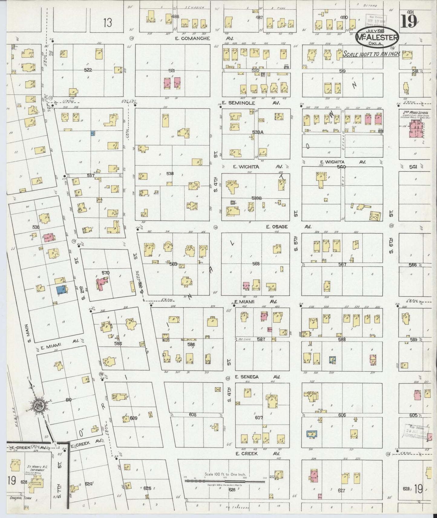 Sanborn Fire Insurance Map from McAlester, Pittsburg County, Oklahoma (1918), Sheet #0019 - Complete Map Set gallery image, historic Sanborn map, vintage wall art, Oklahoma Oklahoma
