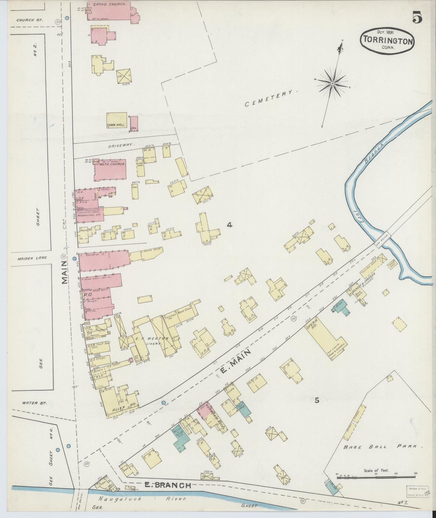 Sanborn Fire Insurance Map from Torrington, Litchfield County, Connecticut (1891), Sheet #0005 - Complete Map Set gallery image, historic Sanborn map, vintage wall art, Connecticut Connecticut