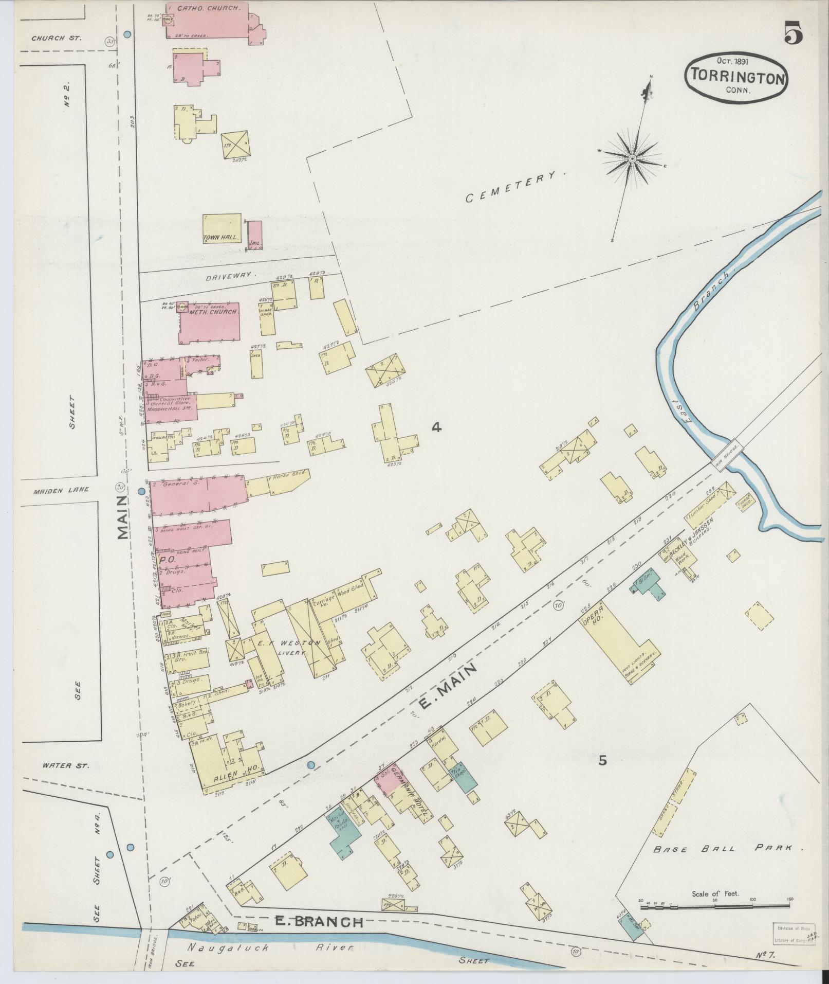 Sanborn Fire Insurance Map from Torrington, Litchfield County, Connecticut (1891), Sheet #0005 - Complete Map Set gallery image, historic Sanborn map, vintage wall art, Connecticut Connecticut