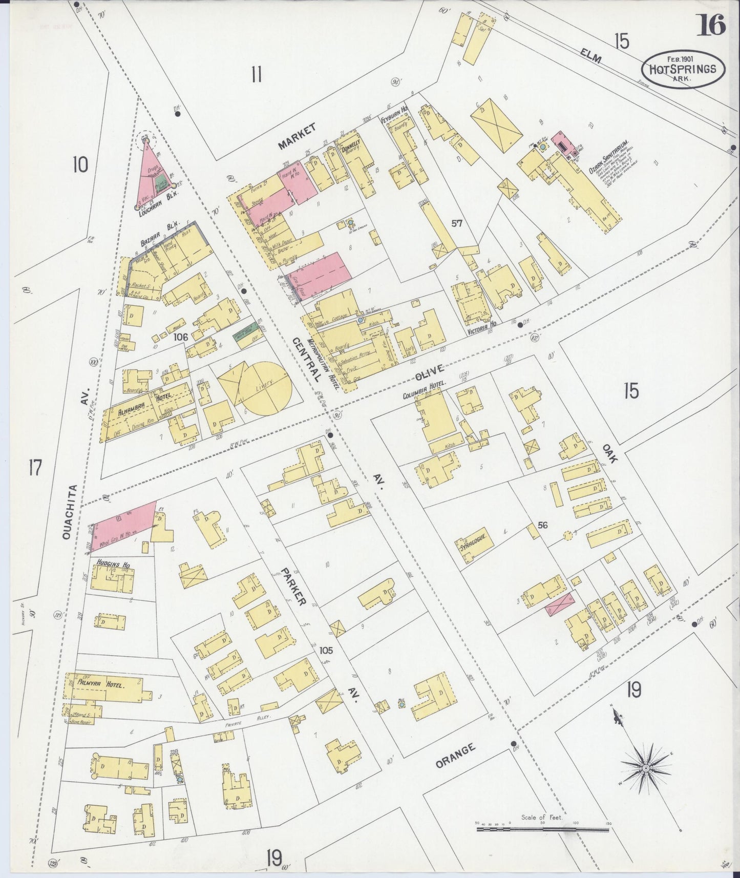 Sanborn Fire Insurance Map from Hot Springs, Garland County, Arkansas (1901), Sheet #0016 - Complete Map Set gallery image, historic Sanborn map, vintage wall art, Arkansas Arkansas
