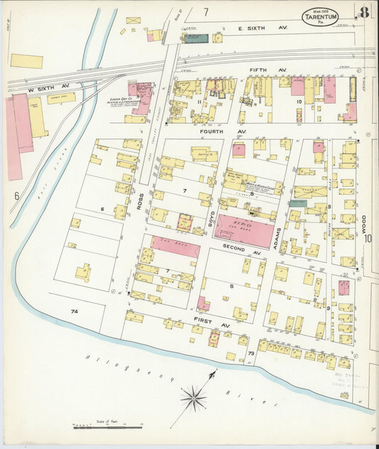 Sanborn Fire Insurance Map from Tarentum, Allegheny County, Pennsylvania (1909), Sheet #0008 - Historic Sanborn Fire Insurance Map Print, vintage old map wall art, antique decor, genealogy gift, Pennsylvania Pennsylvania map