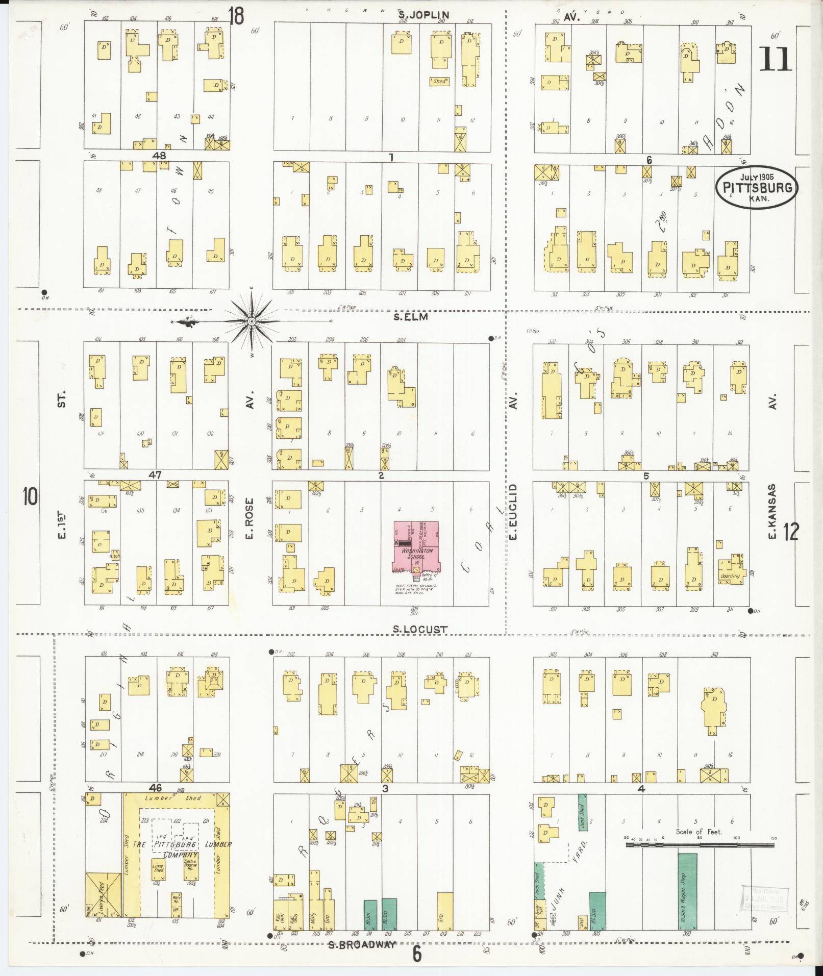 Sanborn Fire Insurance Map from Pittsburg, Crawford County, Kansas (1905), Sheet #0011 - Historic Sanborn Fire Insurance Map Print, vintage old map wall art, antique decor, genealogy gift, Kansas Kansas map