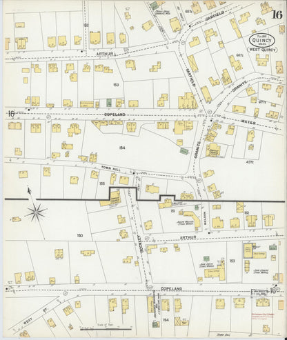 Sanborn Fire Insurance Map from Quincy, Norfolk County, Massachusetts (1901), Sheet #0016 - Historic Sanborn Fire Insurance Map Print, vintage old map wall art, antique decor, genealogy gift, Massachusetts Massachusetts map