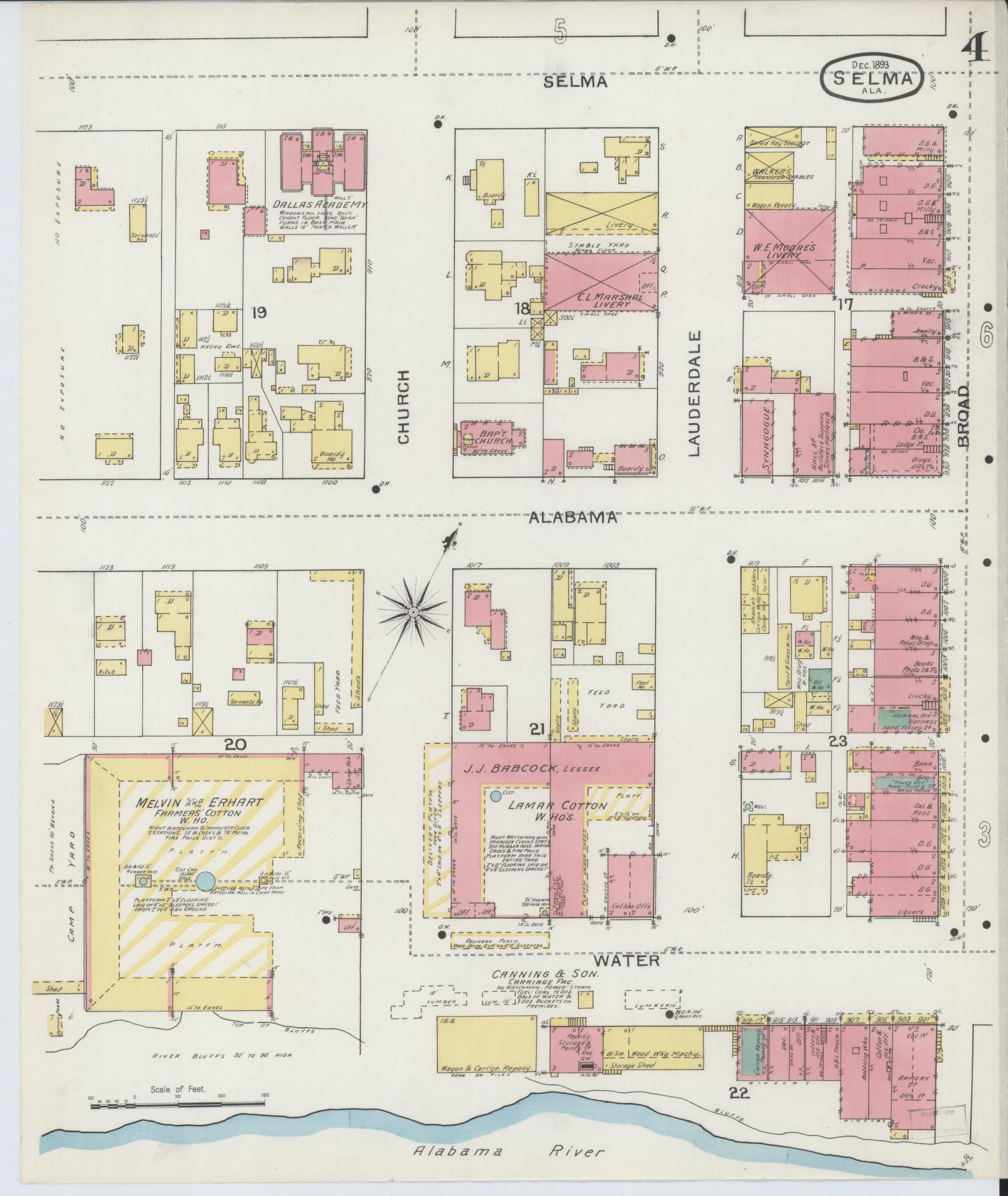 Sanborn Fire Insurance Map from Selma, Dallas County, Alabama (1893), Sheet #0004 - Historic Sanborn Fire Insurance Map Print, vintage old map wall art, antique decor, genealogy gift, Alabama Alabama map