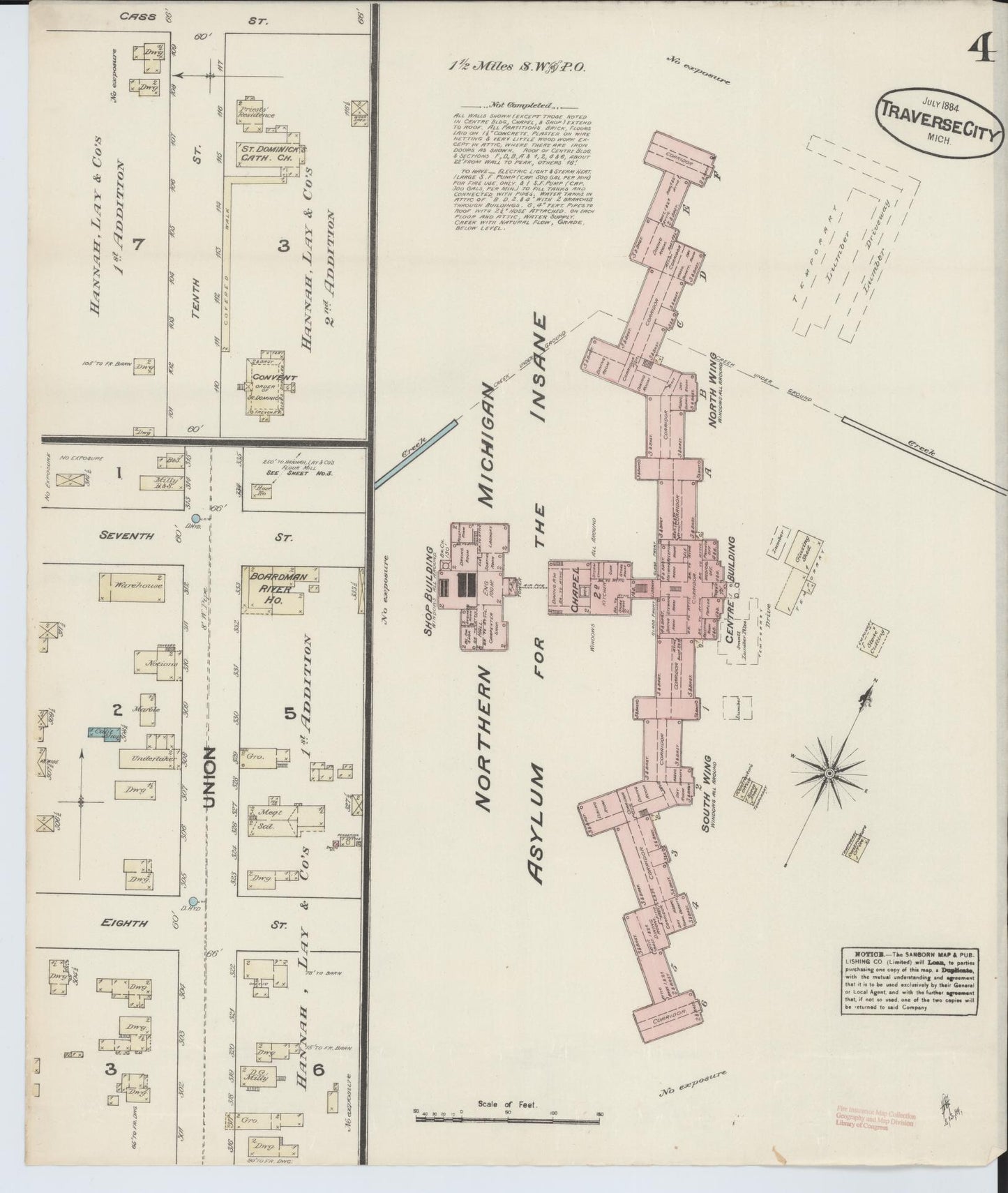 Sanborn Fire Insurance Map from Traverse City, Grand Traverse County, Michigan (1884), Sheet #0004 - Historic Sanborn Fire Insurance Map Print, vintage old map wall art, antique decor, genealogy gift, Michigan Michigan map