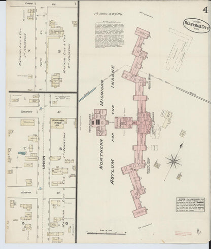 Sanborn Fire Insurance Map from Traverse City, Grand Traverse County, Michigan (1884), Sheet #0004 - Historic Sanborn Fire Insurance Map Print, vintage old map wall art, antique decor, genealogy gift, Michigan Michigan map