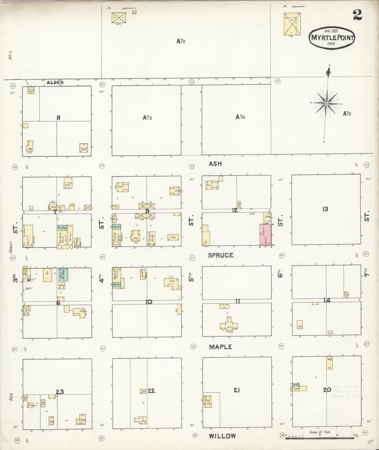 Sanborn Fire Insurance Map from Myrtle Point, Coos County, Oregon (1891), Sheet #0002 - Historic Sanborn Fire Insurance Map Print, vintage old map wall art, antique decor, genealogy gift, Oregon Oregon map