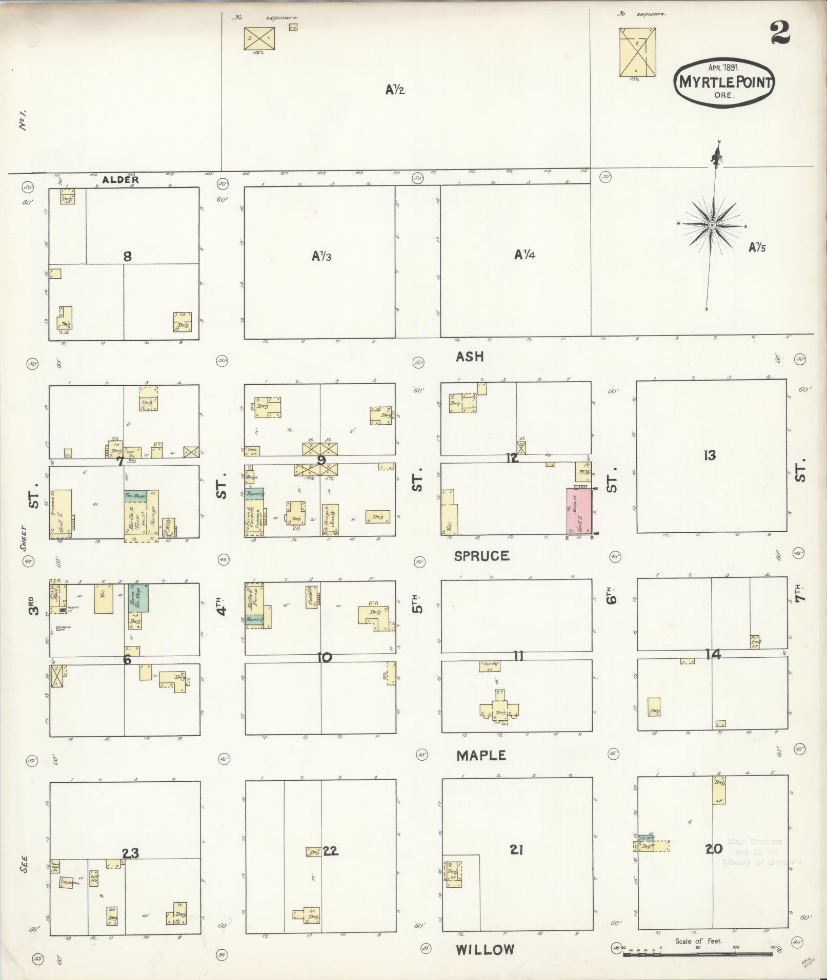 Sanborn Fire Insurance Map from Myrtle Point, Coos County, Oregon (1891), Sheet #0002 - Historic Sanborn Fire Insurance Map Print, vintage old map wall art, antique decor, genealogy gift, Oregon Oregon map