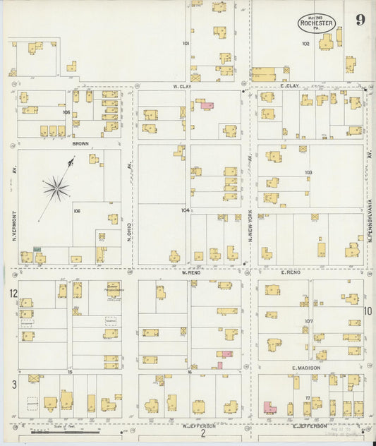 Sanborn Fire Insurance Map from Rochester, Beaver County, Pennsylvania (1903), Sheet #0009 - Historic Sanborn Fire Insurance Map Print, vintage old map wall art, antique decor, genealogy gift, Pennsylvania Pennsylvania map