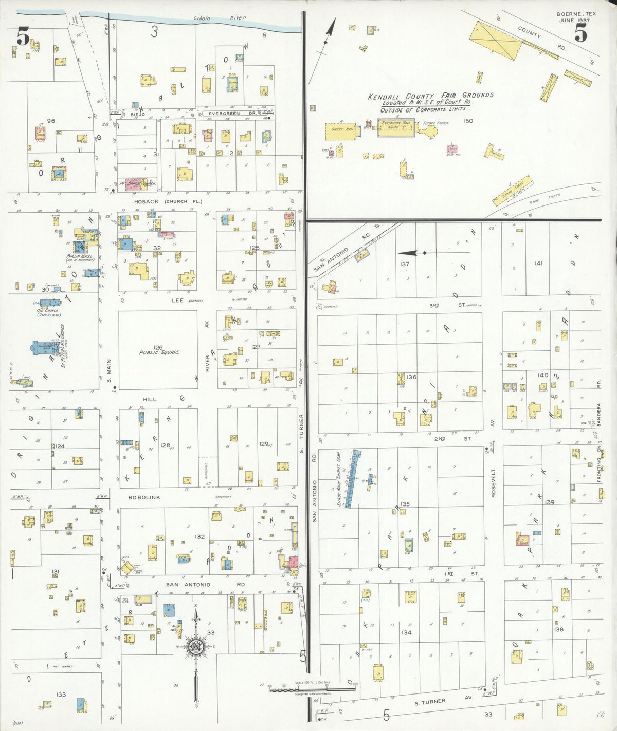 Sanborn Fire Insurance Map from Boerne, Kendall County, Texas (1937), Sheet #0005 - Complete Map Set gallery image, historic Sanborn map, vintage wall art, Texas Texas