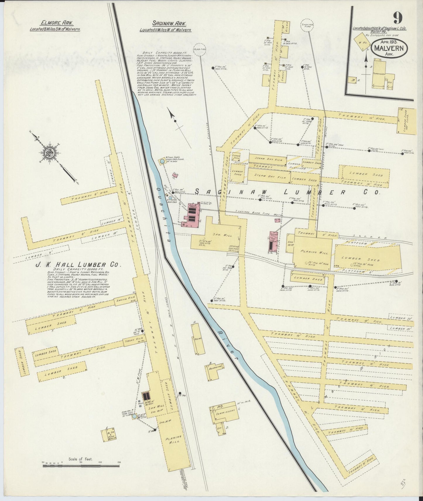 Sanborn Fire Insurance Map from Malvern, Hot Springs County, Arkansas (1913), Sheet #0009 - Complete Map Set gallery image, historic Sanborn map, vintage wall art, Arkansas Arkansas