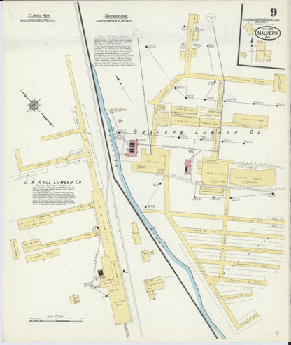 Sanborn Fire Insurance Map from Malvern, Hot Springs County, Arkansas (1913), Sheet #0009 - Complete Map Set gallery image, historic Sanborn map, vintage wall art, Arkansas Arkansas
