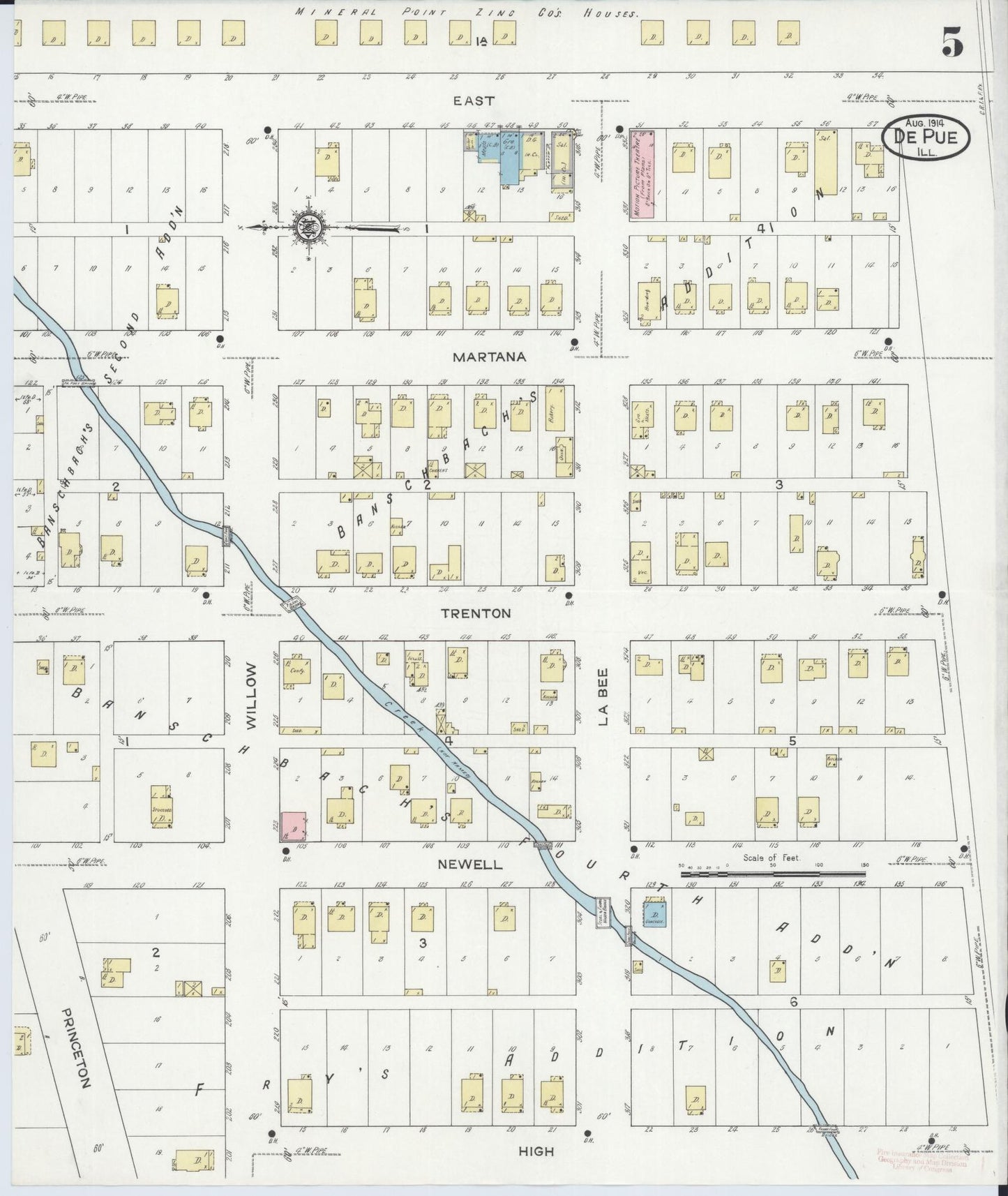 Sanborn Fire Insurance Map from De Pue, Bureau County, Illinois (1914), Sheet #0005 - Complete Map Set gallery image, historic Sanborn map, vintage wall art, Illinois Illinois