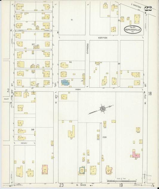 Sanborn Fire Insurance Map from Hopkinsville, Christian County, Kentucky (1913), Sheet #0022 - Historic Sanborn Fire Insurance Map Print, vintage old map wall art, antique decor, genealogy gift, Kentucky Kentucky map