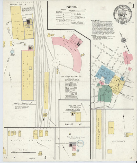 Sanborn Fire Insurance Map from Hamlet, Richmond County, North Carolina (1911), Sheet #0001 - Complete Map Set gallery image, historic Sanborn map, vintage wall art, North Carolina North Carolina