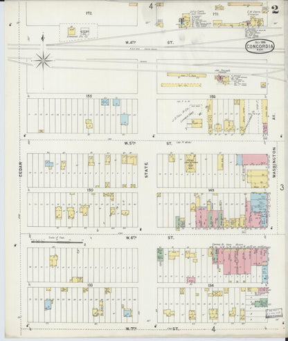 Sanborn Fire Insurance Map from Concordia, Cloud County, Kansas (1896), Sheet #0002 - Complete Map Set gallery image, historic Sanborn map, vintage wall art, Kansas Kansas