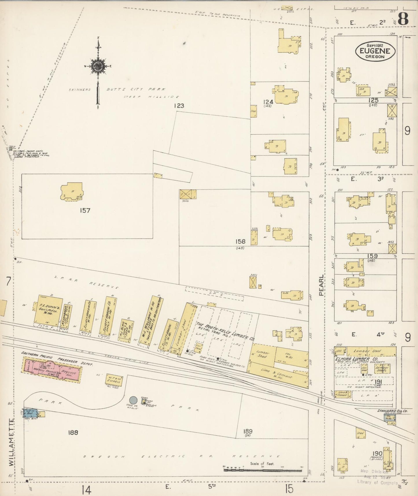 Sanborn Fire Insurance Map from Eugene, Lane County, Oregon (1912), Sheet #0008 - Historic Sanborn Fire Insurance Map Print, vintage old map wall art, antique decor, genealogy gift, Oregon Oregon map