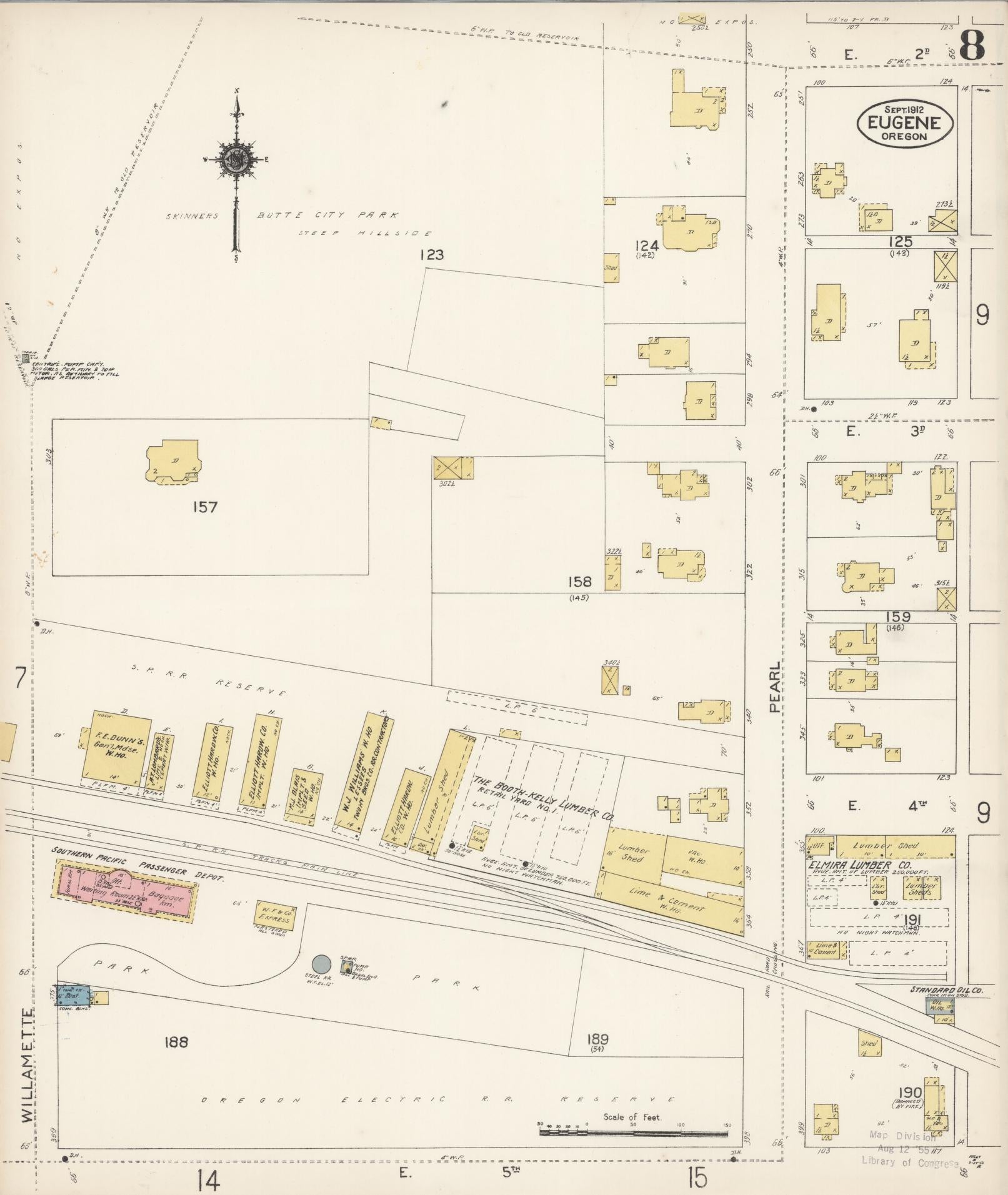 Sanborn Fire Insurance Map from Eugene, Lane County, Oregon (1912), Sheet #0008 - Historic Sanborn Fire Insurance Map Print, vintage old map wall art, antique decor, genealogy gift, Oregon Oregon map