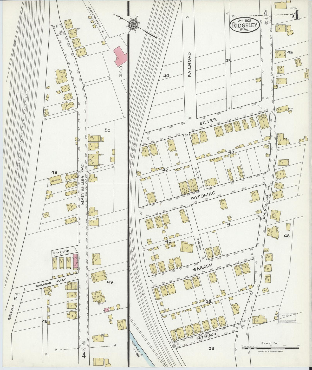 Sanborn Fire Insurance Map from Ridgeley, Mineral County, West Virginia (1921), Sheet #0004 - Complete Map Set gallery image, historic Sanborn map, vintage wall art, West Virginia West Virginia