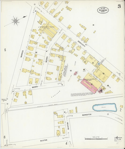 Sanborn Fire Insurance Map from Peabody, Essex County, Massachusetts (1907), Sheet #0003 - Historic Sanborn Fire Insurance Map Print, vintage old map wall art, antique decor, genealogy gift, Massachusetts Massachusetts map