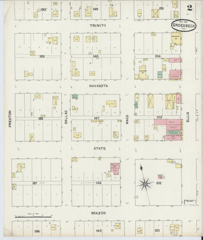 Sanborn Fire Insurance Map from Groesbeck, Limestone County, Texas (1891), Sheet #0002 - Complete Map Set gallery image, historic Sanborn map, vintage wall art, Texas Texas