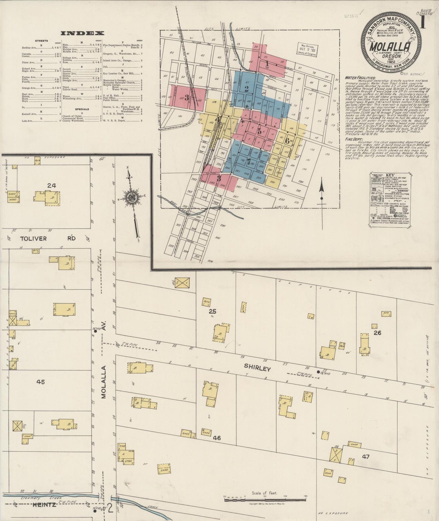 Sanborn Fire Insurance Map from Molalla, Clackamas County, Oregon (1922), Sheet #0001 - Complete Map Set gallery image, historic Sanborn map, vintage wall art, Oregon Oregon