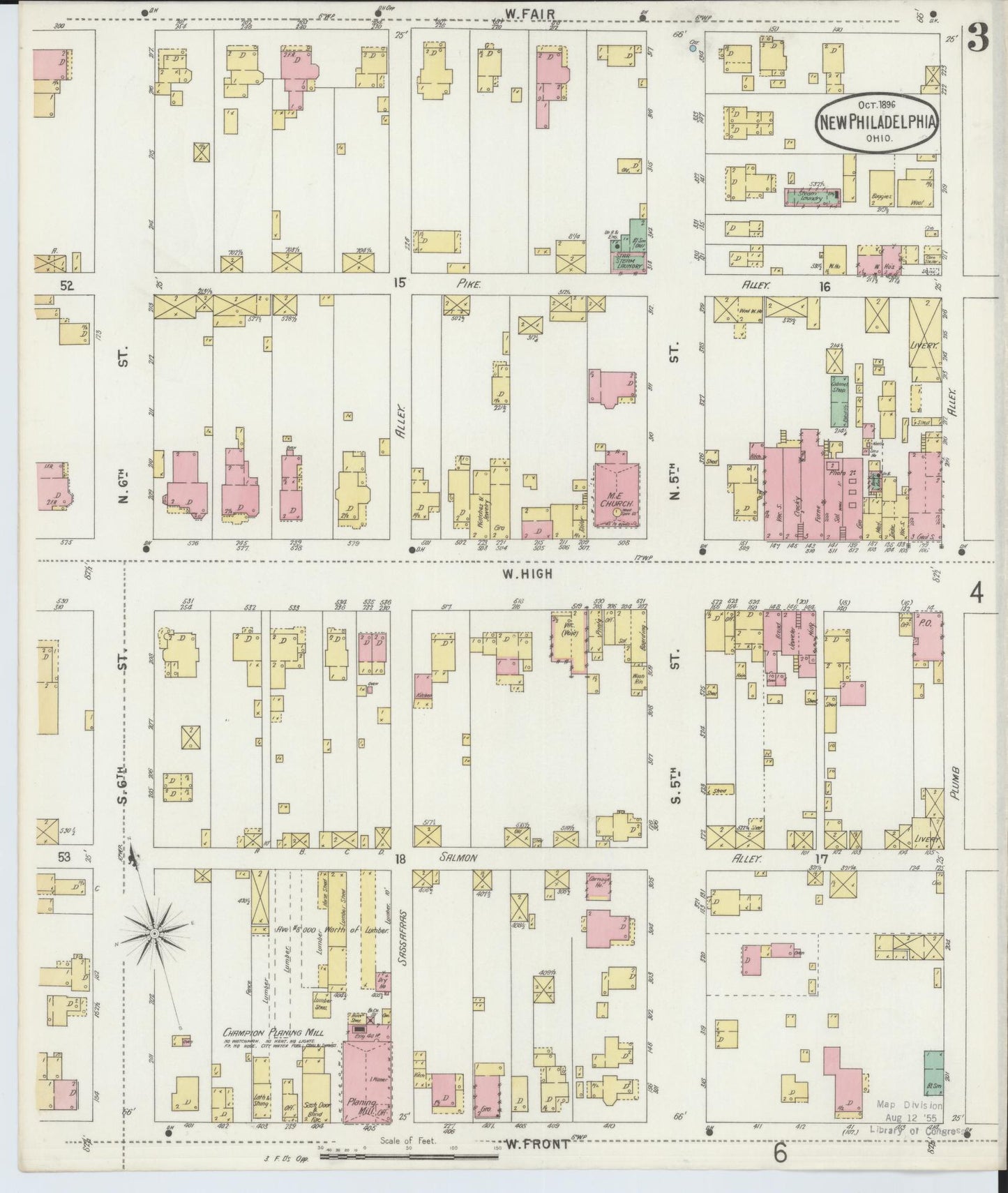 Sanborn Fire Insurance Map from New Philadelphia, Tuscarawas County, Ohio (1896), Sheet #0003 - Historic Sanborn Fire Insurance Map Print, vintage old map wall art, antique decor, genealogy gift, Ohio Ohio map