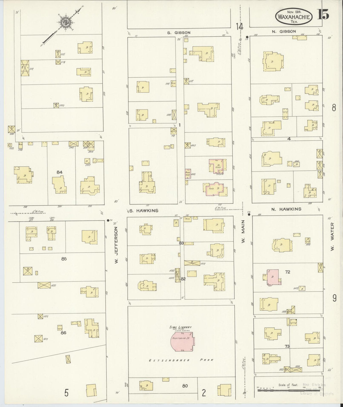 Sanborn Fire Insurance Map from Waxahachie, Ellis County, Texas (1914), Sheet #0015 - Complete Map Set gallery image, historic Sanborn map, vintage wall art, Texas Texas